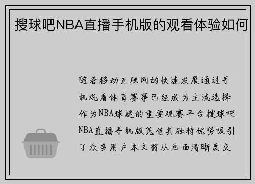 搜球吧NBA直播手机版的观看体验如何